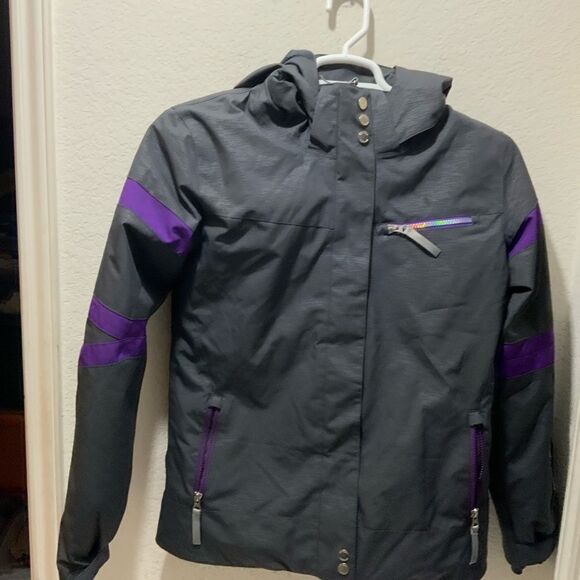 SPYDER BOYS INSULATED HOODED WINTER SKI JACKET SIZE 20 GRAY/ PURPLE - Picture 4 of 8